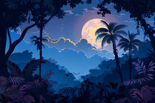 熱帶雨林夜晚星空滿月