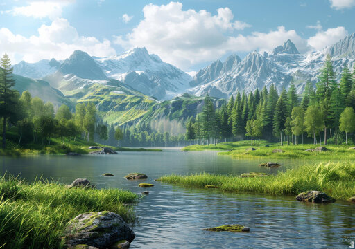 山脈湖泊樹木