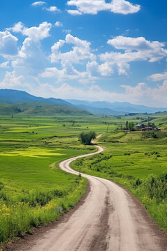 蜿蜒穿過郁郁蔥蔥的山谷的公路