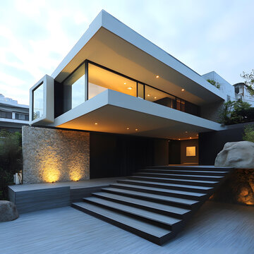 現(xiàn)代建筑風(fēng)格的石墻樓梯住宅