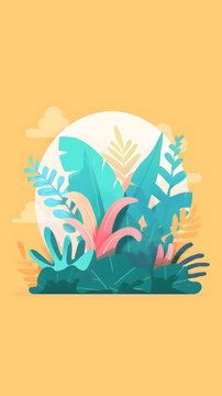 熱帶植物 黃色背景
