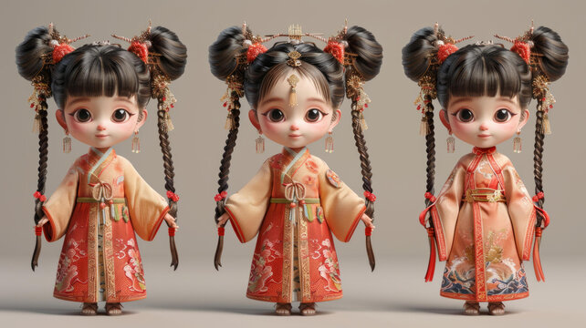 三個穿著漢服的可愛中國女孩
