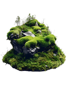 [免摳素材]苔蘚巖石上的綠色小樹