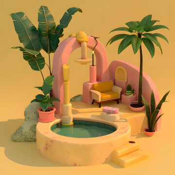 熱帶泳池的極簡 3D 