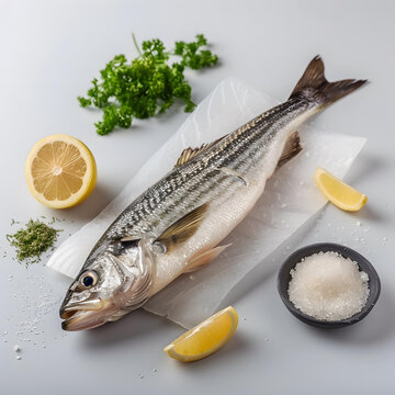 新鮮鱸魚(yú)配檸檬和香草