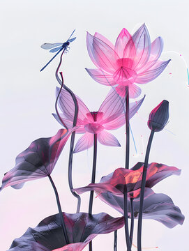 抽象荷花與蜻蜓