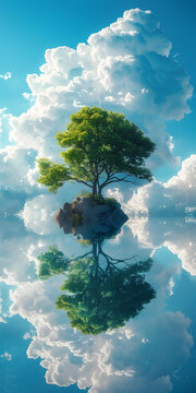 孤獨(dú)的樹漂浮在超現(xiàn)實(shí)的天空中