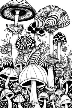 黑白迷幻蘑菇圖案