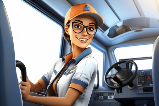 一位快樂的女卡車司機(jī)對著鏡頭微笑