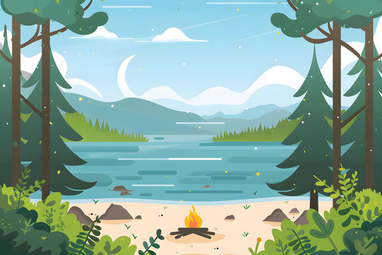 湖邊篝火風(fēng)景