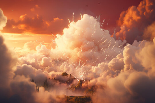 奇幻風(fēng)景畫遠(yuǎn)處火山噴發(fā)