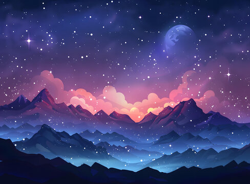 在夜空下寧靜的山脈