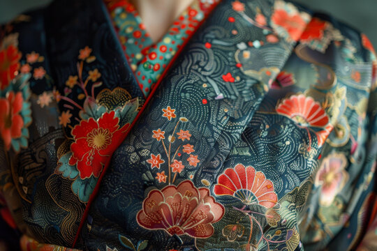 一件帶花卉圖案的和服