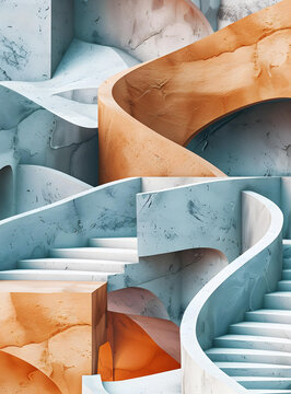 抽象3D樓梯建筑背景
