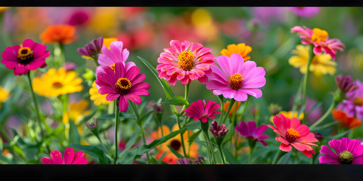 花園里盛開的五顏六色的百日菊