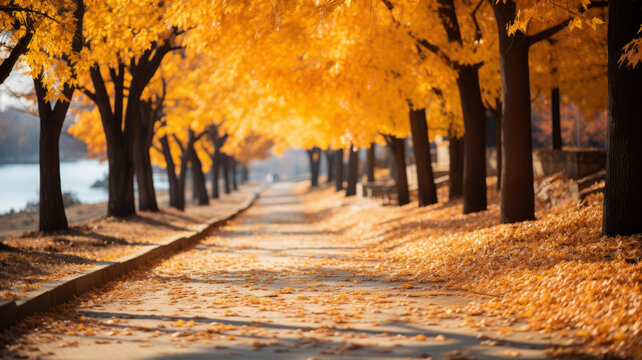 公園里落滿黃葉的小路
