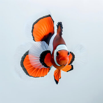 白色背景下鮮艷的橙白相間的魚