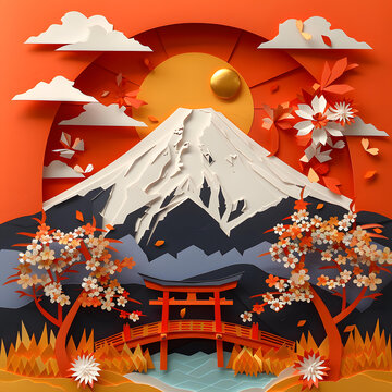 日本富士山紙藝