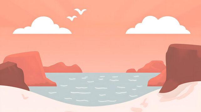 簡約風(fēng)格的海邊懸崖落日風(fēng)景