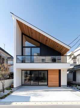 木質(zhì)屋頂?shù)默F(xiàn)代兩層住宅