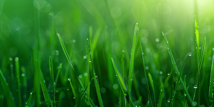 清晨草地上晶瑩的露珠在陽(yáng)光下閃耀