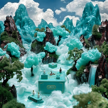 夢幻般的碧玉山河微縮景觀