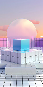 漸變背景下的抽象幾何圖形3D渲染