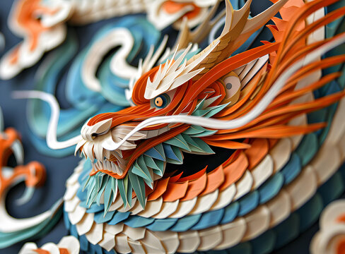中國(guó)龍紙藝雕塑特寫(xiě)