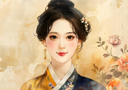 身著韓服的美麗韓國女人
