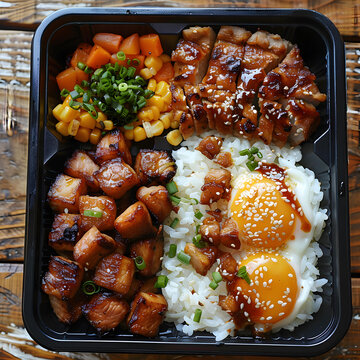 一份美味營養(yǎng)的豬肉蛋飯蔬菜便當