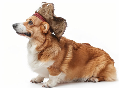 一只戴著海盜帽的可愛柯基犬