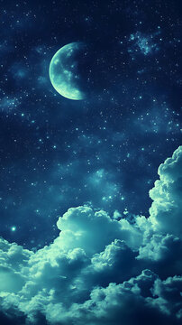 夜空中繁星閃爍的月亮