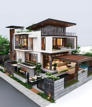 帶游泳池的現(xiàn)代兩層住宅設(shè)計