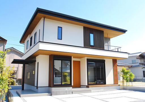 現(xiàn)代風格白色外墻木質(zhì)裝飾兩層住宅