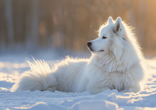 薩摩耶犬雪地休息