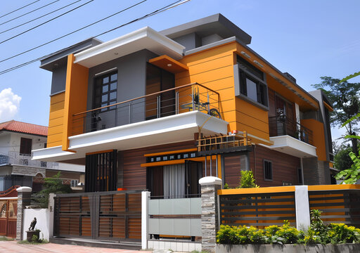 橙灰色外墻現(xiàn)代兩層住宅