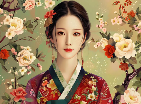 身穿韓國傳統(tǒng)服飾的美麗韓國女性