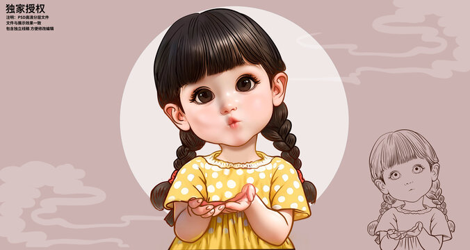 手繪可愛小女孩包裝插畫