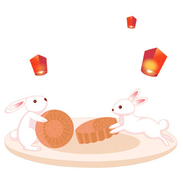 中秋節(jié)兔子與月餅插畫元素