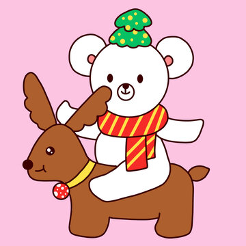 小熊坐著麋鹿插畫