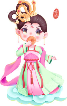 卡通Q版中秋神話(huà)人物嫦娥元素
