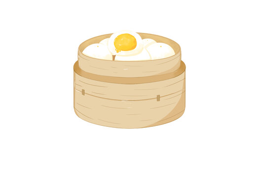 中式早餐奶黃包插畫