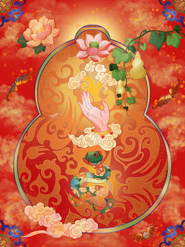 蛇年生肖祈福葫蘆吉祥插畫