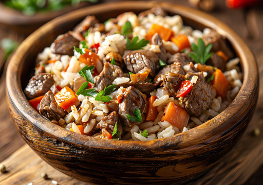 牛肉蔬菜米飯?zhí)貙? loading=