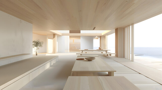 極簡日式木結(jié)構(gòu)房屋室內(nèi)設(shè)計(jì)，帶海景