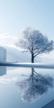雪山孤獨(dú)樹(shù)與倒影池