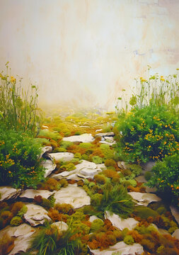 青苔黃花自然背景