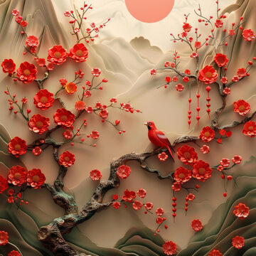 丹頂鶴與梅花：中國傳統(tǒng)花鳥畫
