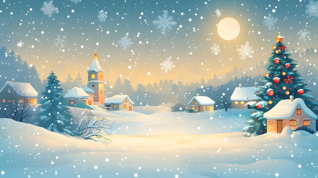 圣誕節(jié)的雪景村莊