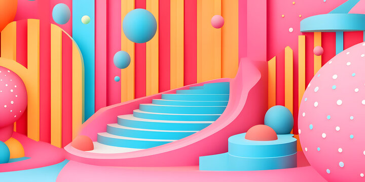 多彩幾何圖形抽象3D背景